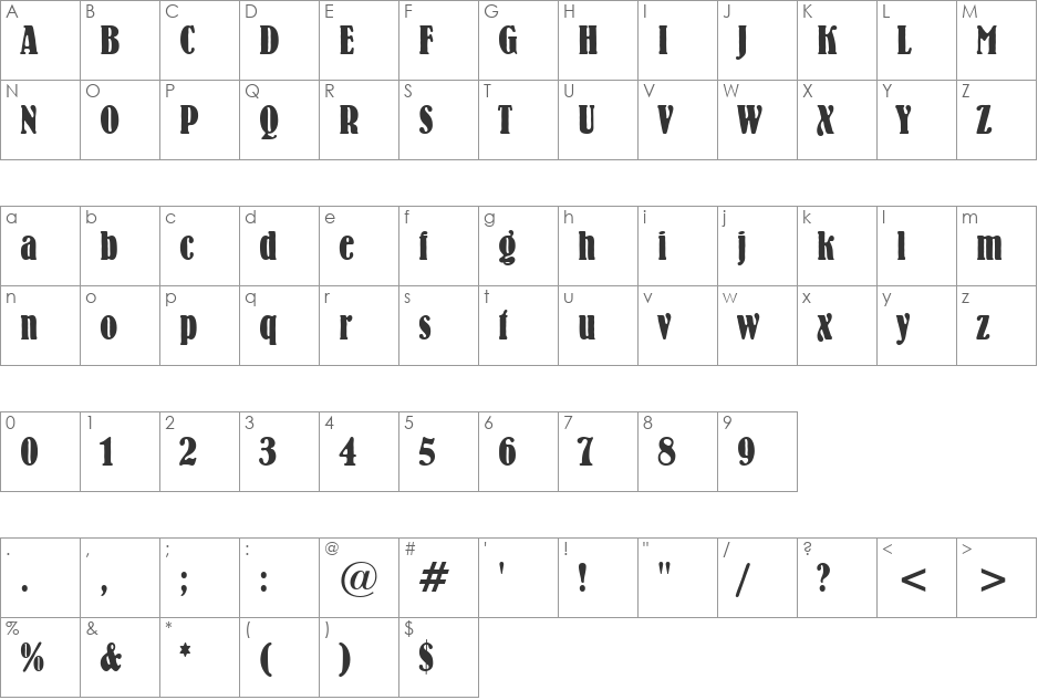 Bernhard BdCn BT font character map preview