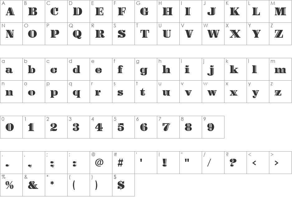 Tulipa font character map preview