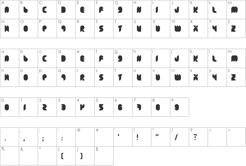 Tulipe font character map preview