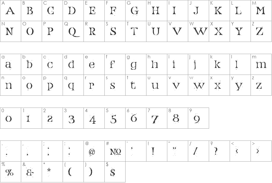 Tumbler font character map preview