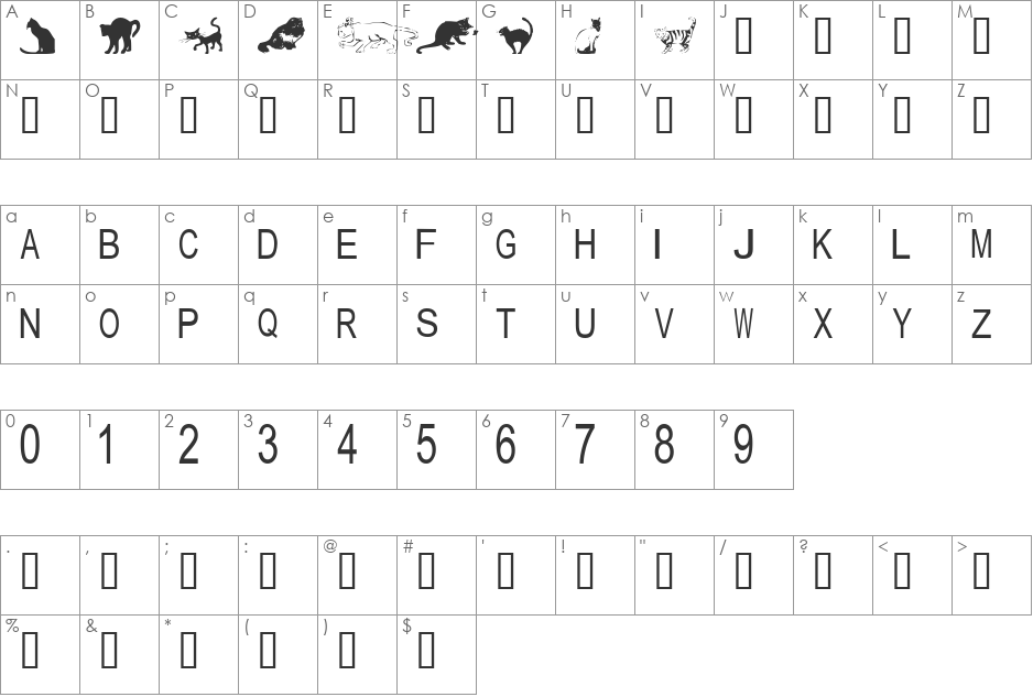 tungfont cat font character map preview