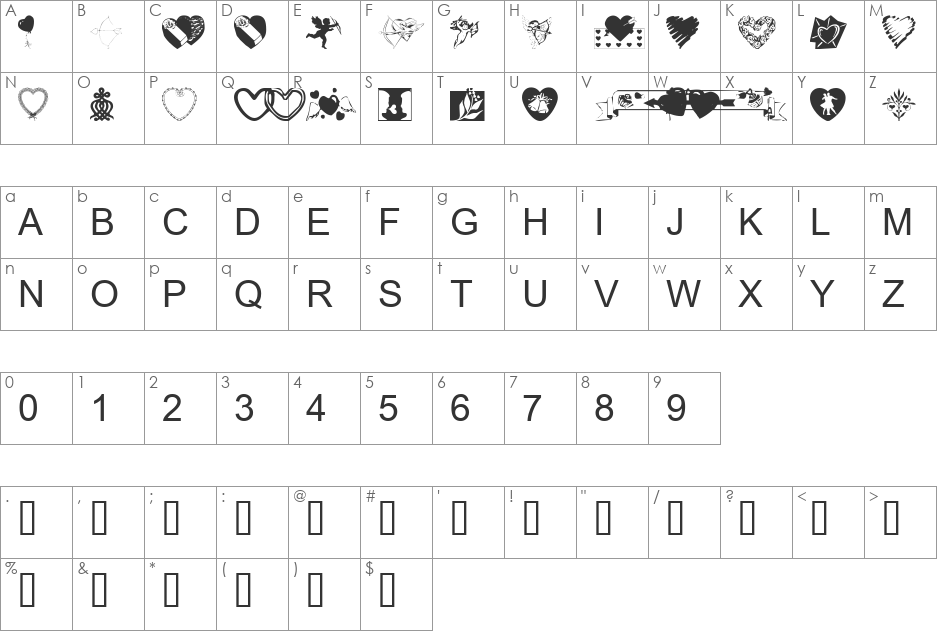 tungfont love 001 font character map preview