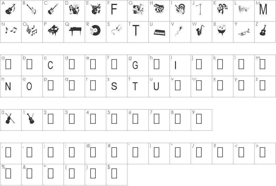 TungFont Music font character map preview