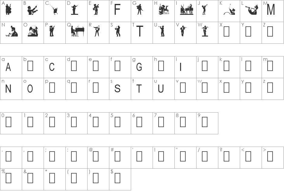 TungFont Musician font character map preview