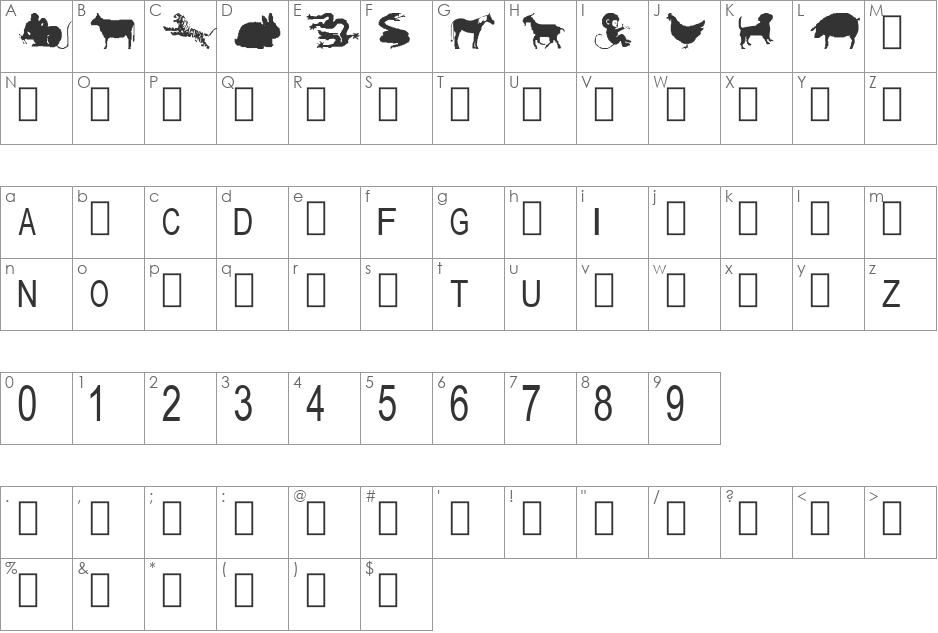 tungfont zodiac 4 font character map preview