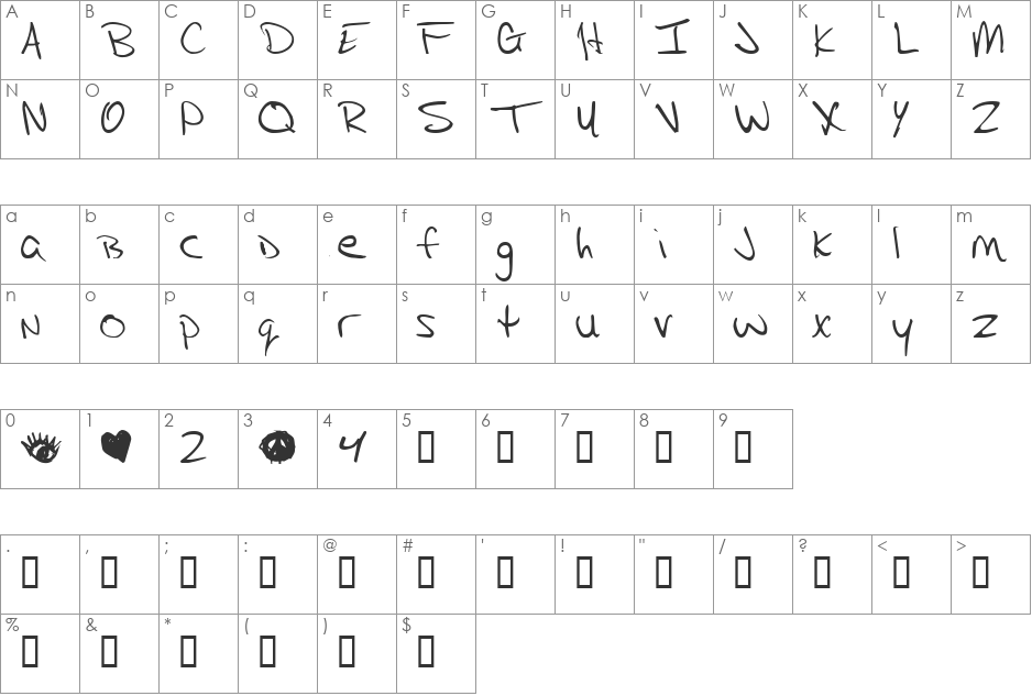 TupacHand font character map preview
