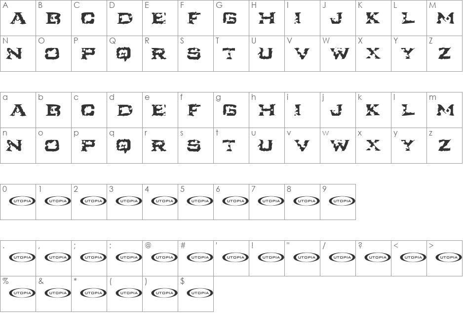 Turbulence font character map preview