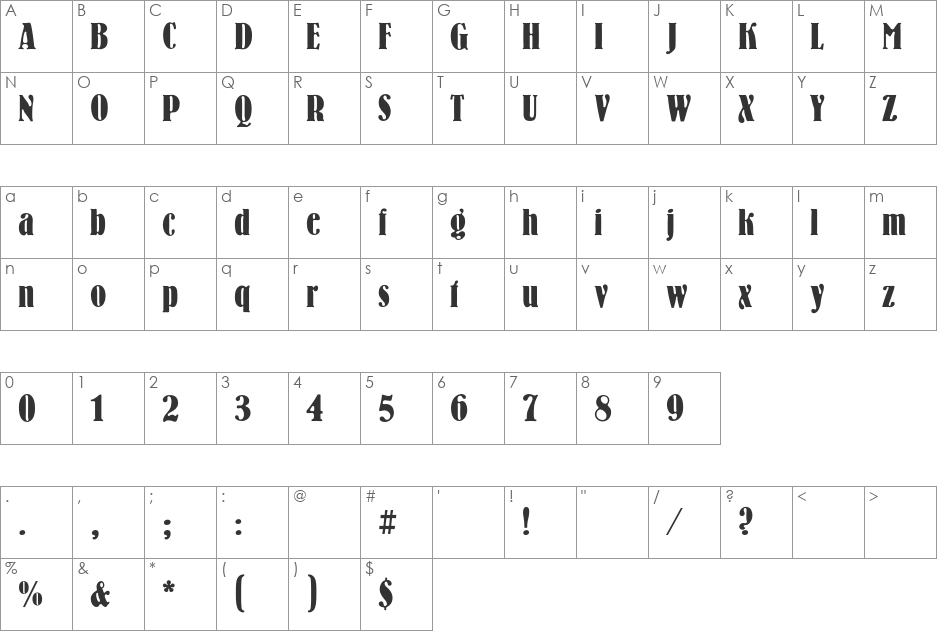 BernhardC font character map preview