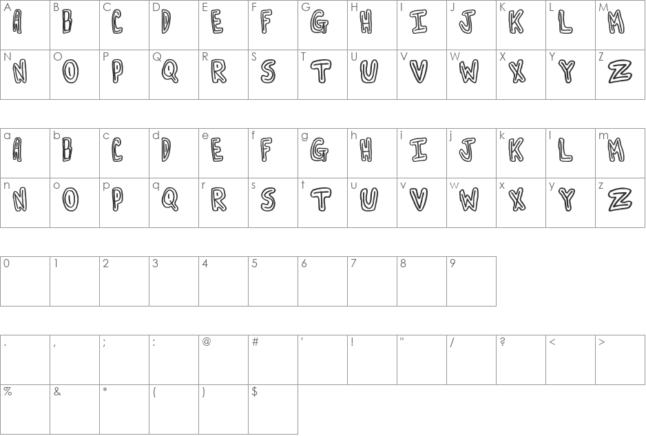 Turnaround font character map preview