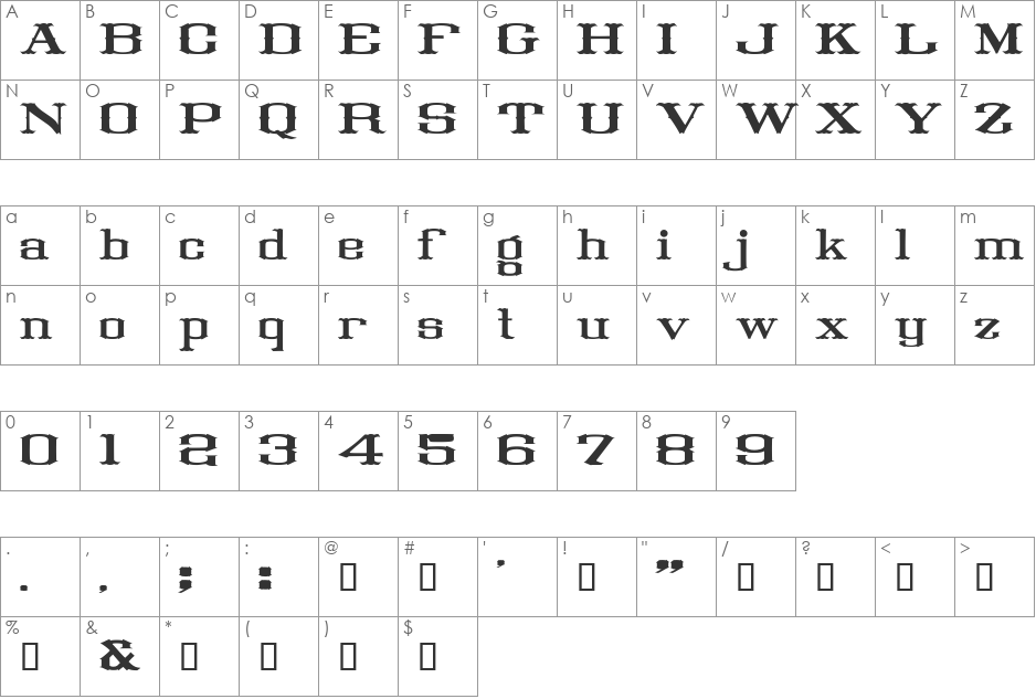 Tuscan Block font character map preview