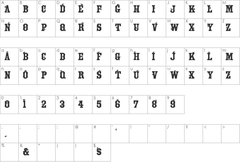 Tuscan Flies font character map preview