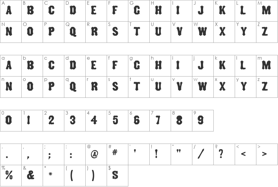 Tuscan MF font character map preview