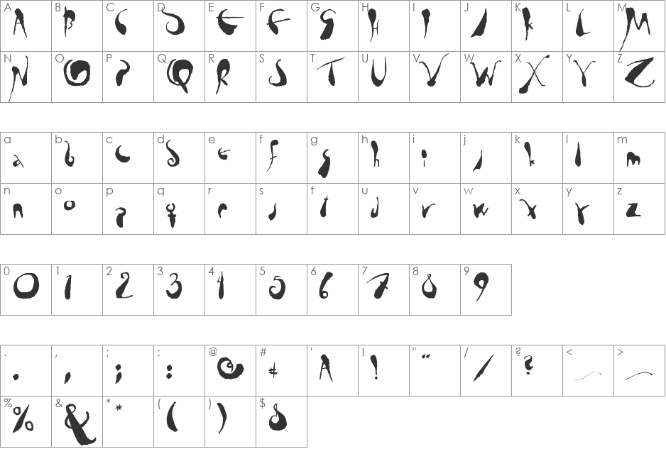 tusch font character map preview
