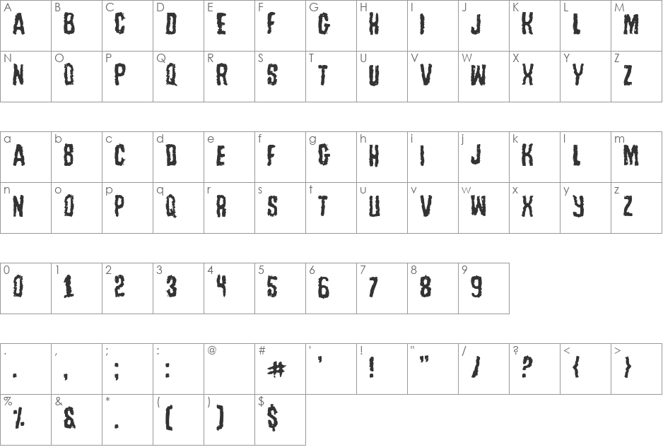 Tussle font character map preview