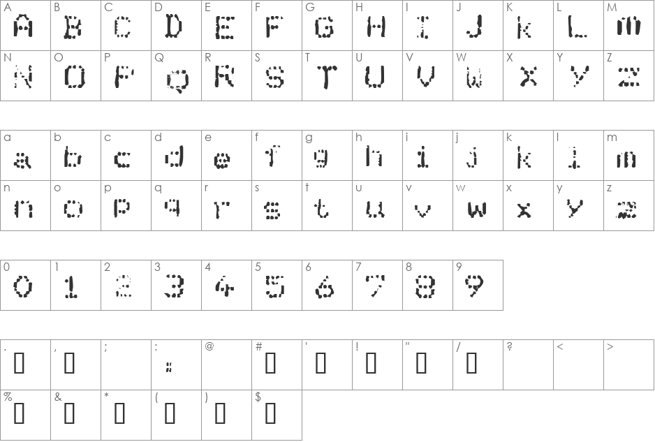 Tuti Fruti font character map preview