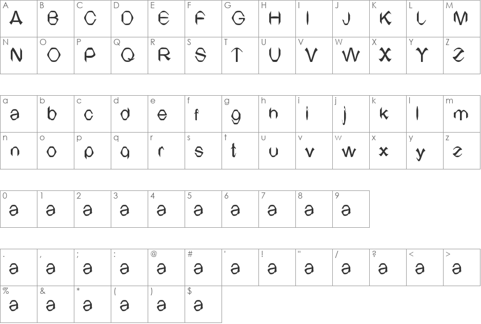 TV Arial font character map preview
