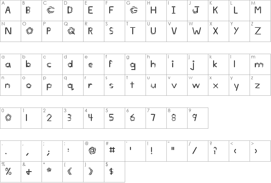 Tvister font character map preview
