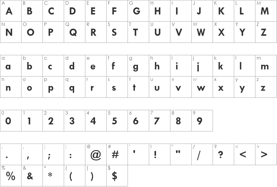 Tw Cen MT font character map preview