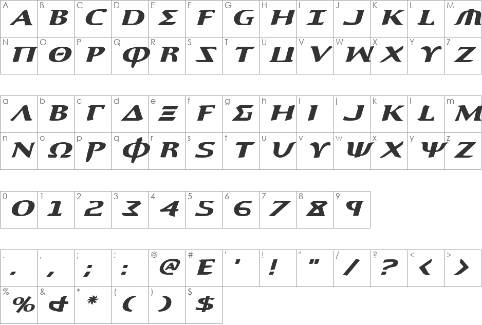 Aegis Expanded font character map preview