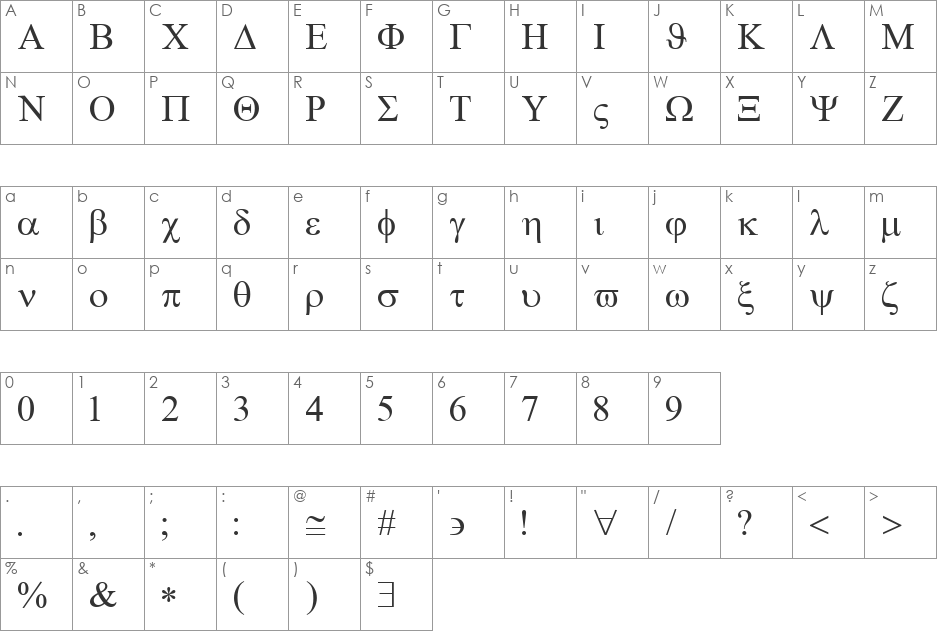 TWA Symbol font character map preview