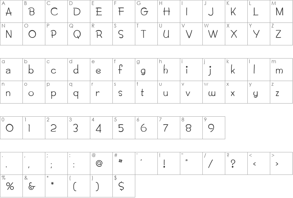 Tweed font character map preview