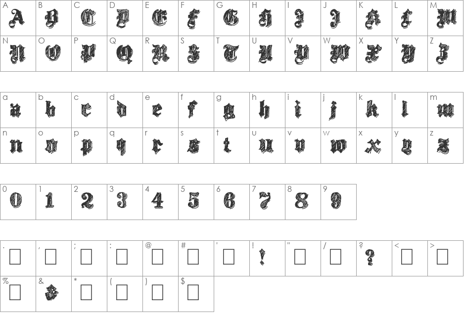 Twenty12 font character map preview