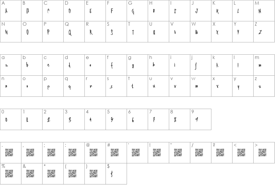 TwentySingles font character map preview