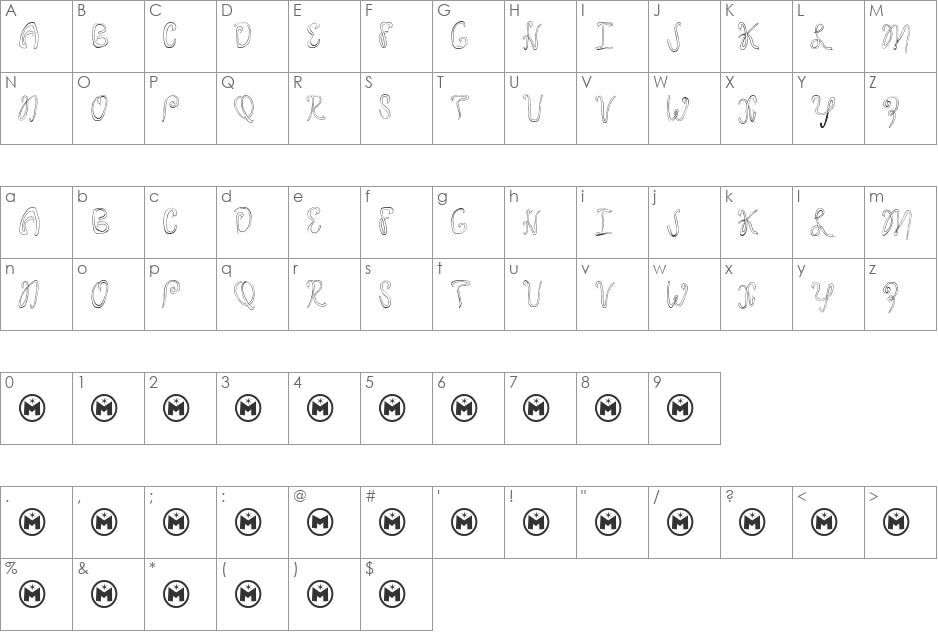 Twentysix font character map preview