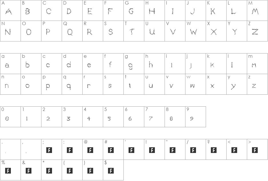 Twigs font character map preview