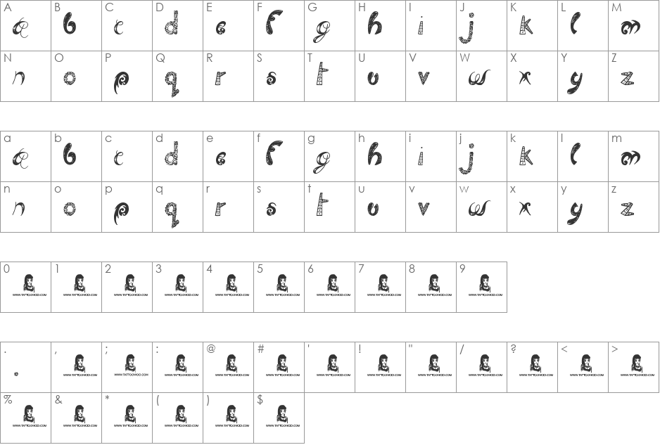 Twisted Brother font character map preview