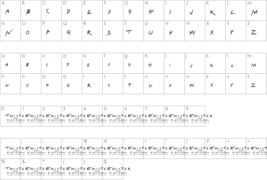 Twister font character map preview