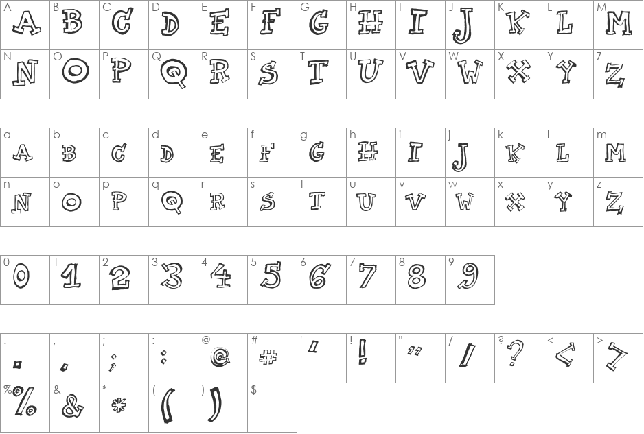 TWO AM font character map preview