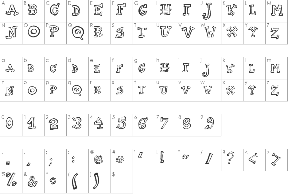 TWO AM font character map preview