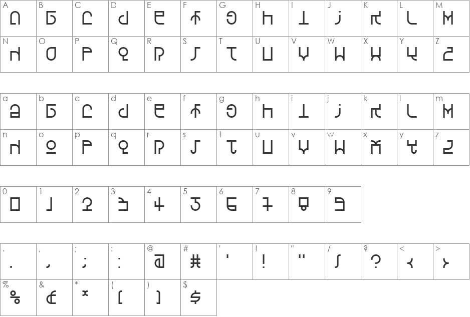 TX Tinka font character map preview