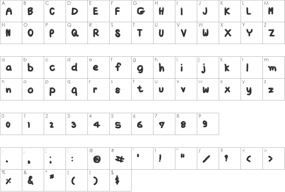 TX Jello font character map preview