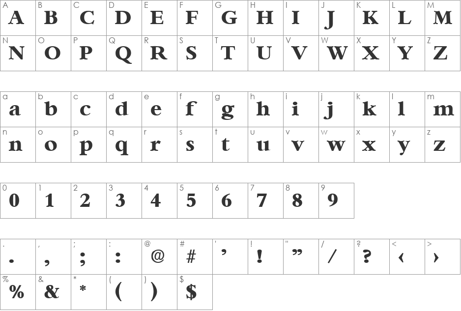 Bernstein-Bold font character map preview