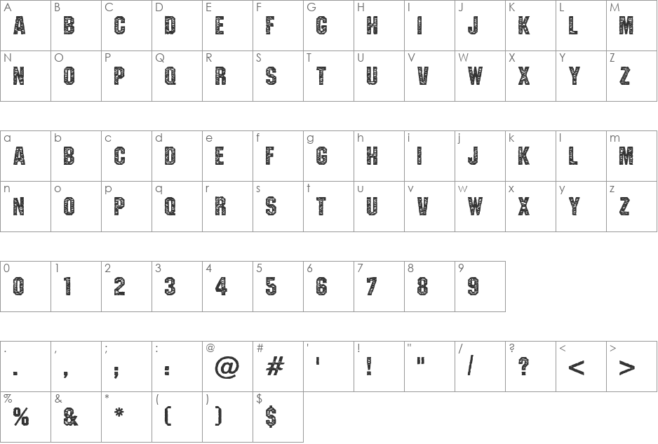 TXT Jersey font character map preview