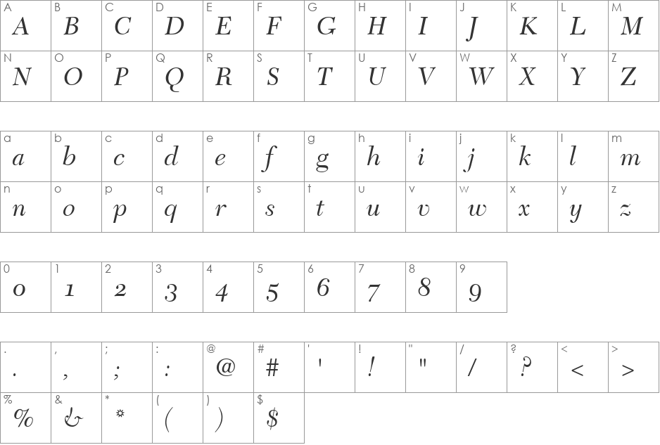 Tycoon OldStyle SSi font character map preview