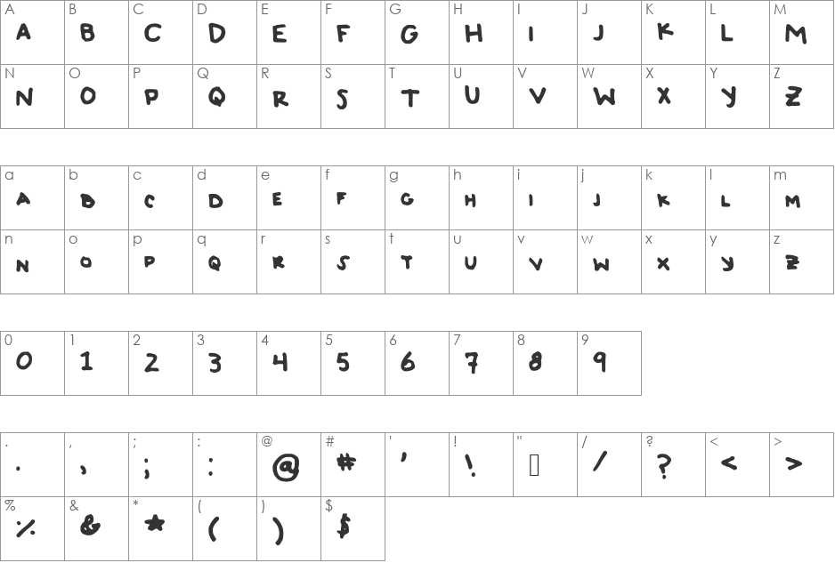 TyeDyeJerky font character map preview