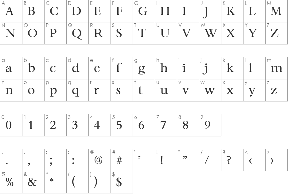 Bernstein-Regular font character map preview
