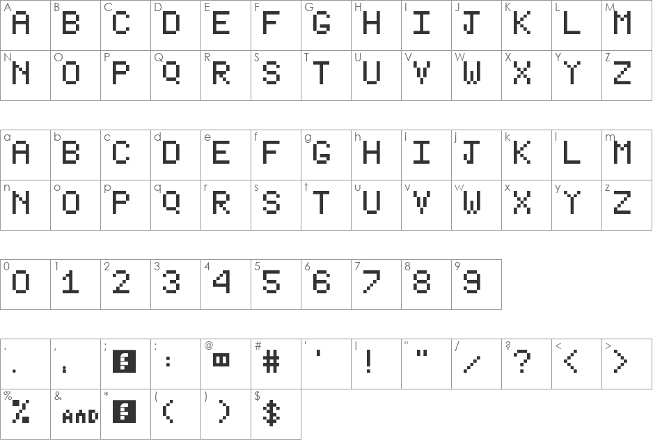 Type Writer font character map preview