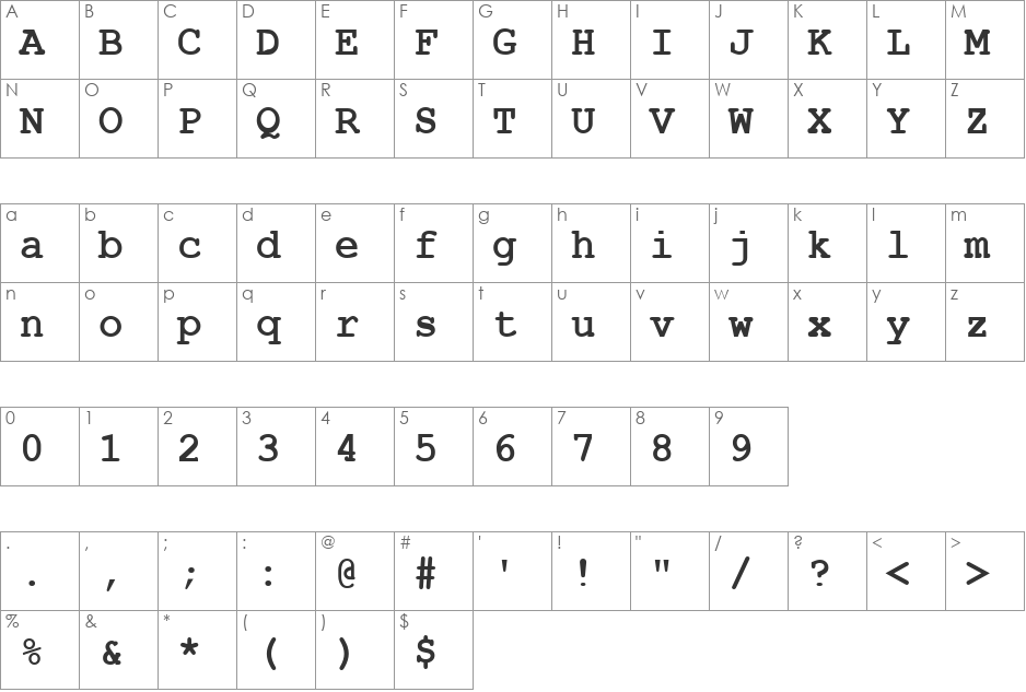 Type Writer B font character map preview
