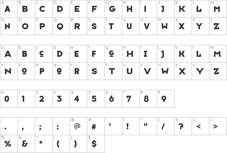 TypefaceSix font character map preview