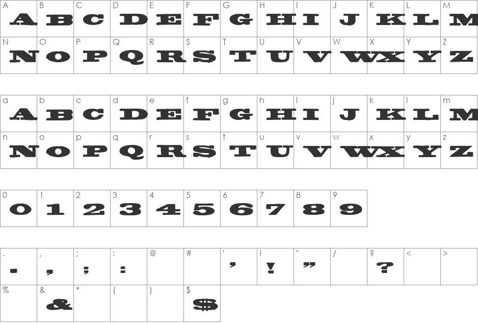 TypeNo7 font character map preview