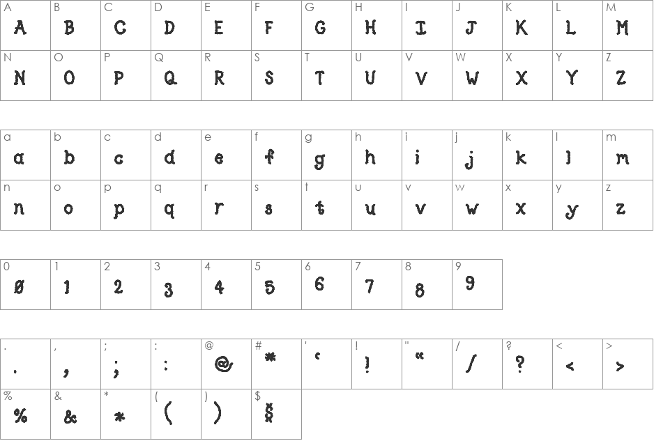 TypeO font character map preview