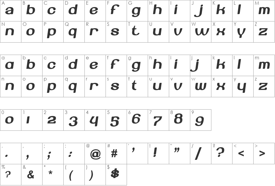 Beroga font character map preview