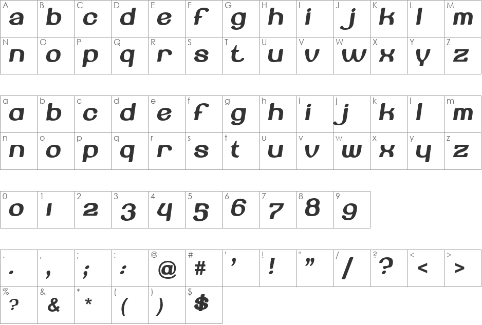 Beroga Fettig font character map preview