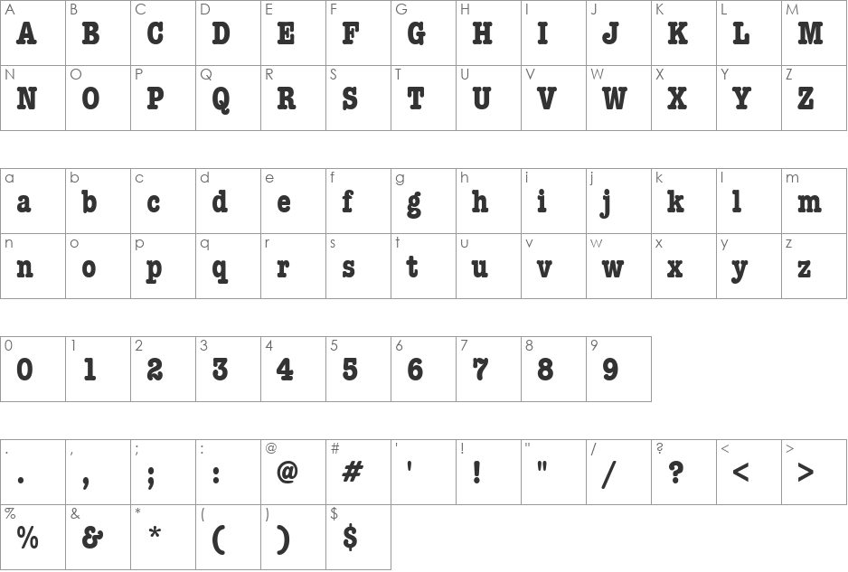 TypewriterCond font character map preview