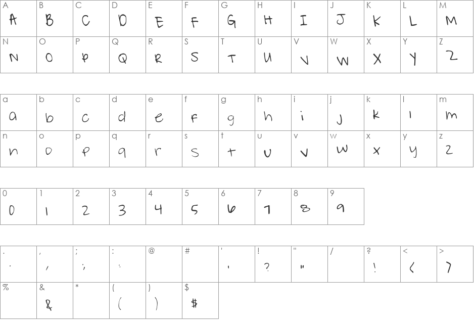 Typing Dazedd font character map preview