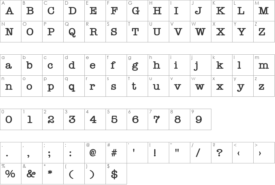 Typist font character map preview